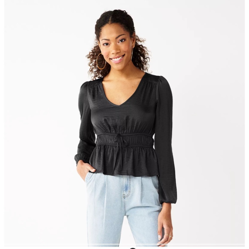 SO Black Peplum Satin Blouse